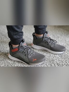 Puma Men's Gray Athletic Shoes with Orange Accents